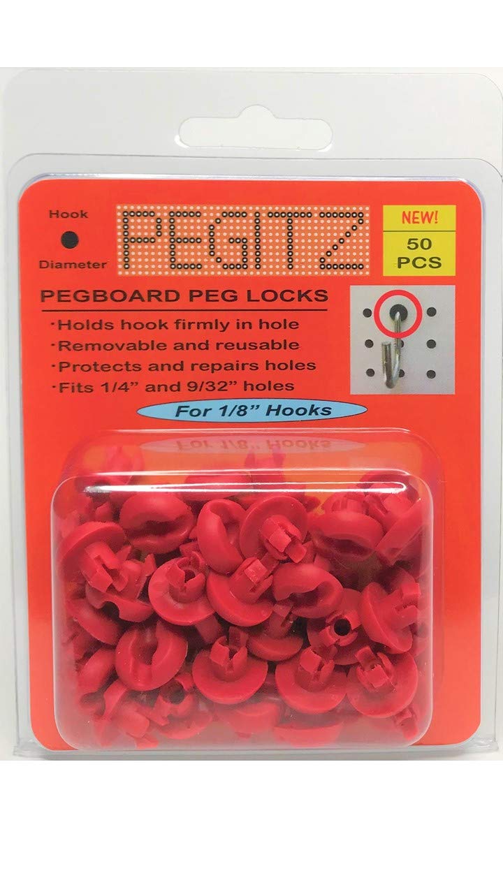 Pegitz Pegboard Peg Locks 50PCS (1/8 inch, Red) - Image 1